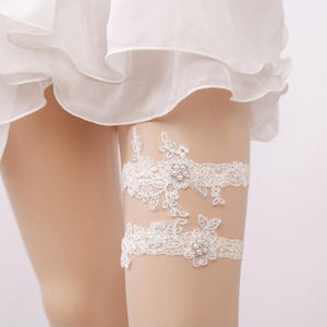 Princess Beige Pearl Lace Applique Stretch Socks Cover Within 16-23inch