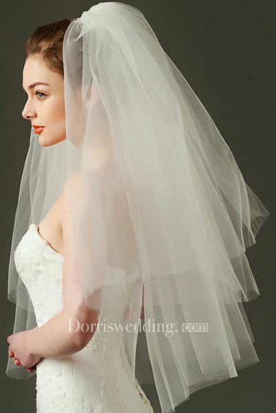 Korean Style Multi-layer Simple Short Puff Tulle Cover Bride Wedding Veil