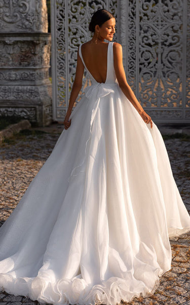 Elegant V-neck Ball Gown Chiffon Chapel Train Wedding Dress with Sash