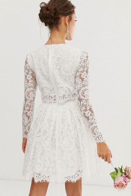 Chic Two Piece Long-sleeve Short Lace Wedding Dress-715673  DorrisDress