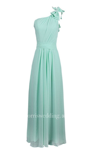 One-shoulder Chiffon Dress With Bow at Shoulder