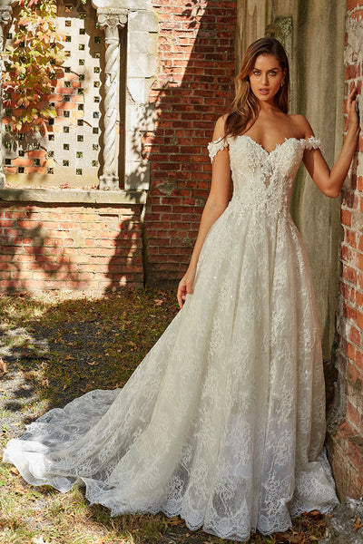 Off-the-shoulder Sweetheart Adorable A-line Wedding Gown With Lace Appliques And Open Back