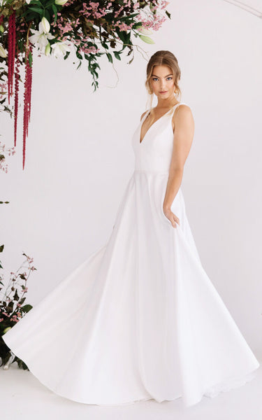A Line Ethereal Satin Wedding Dress with Pockets and Train