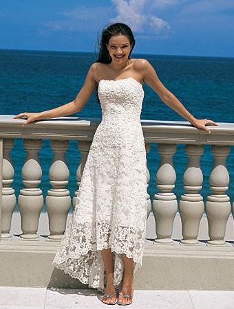 Gorgeous sheath Strapless Asymmetry-length Lace Wedding Dresses