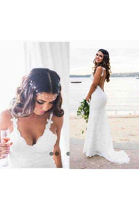 Bohemian Beach Sexy Spaghetti Straps Backless Lace Wedding Dress