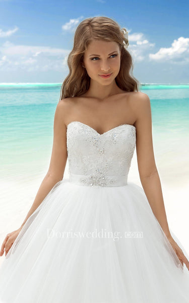 Ball Gown Maxi Sweetheart Sleeveless Lace-Up Tulle Dress With Beading And Appliques