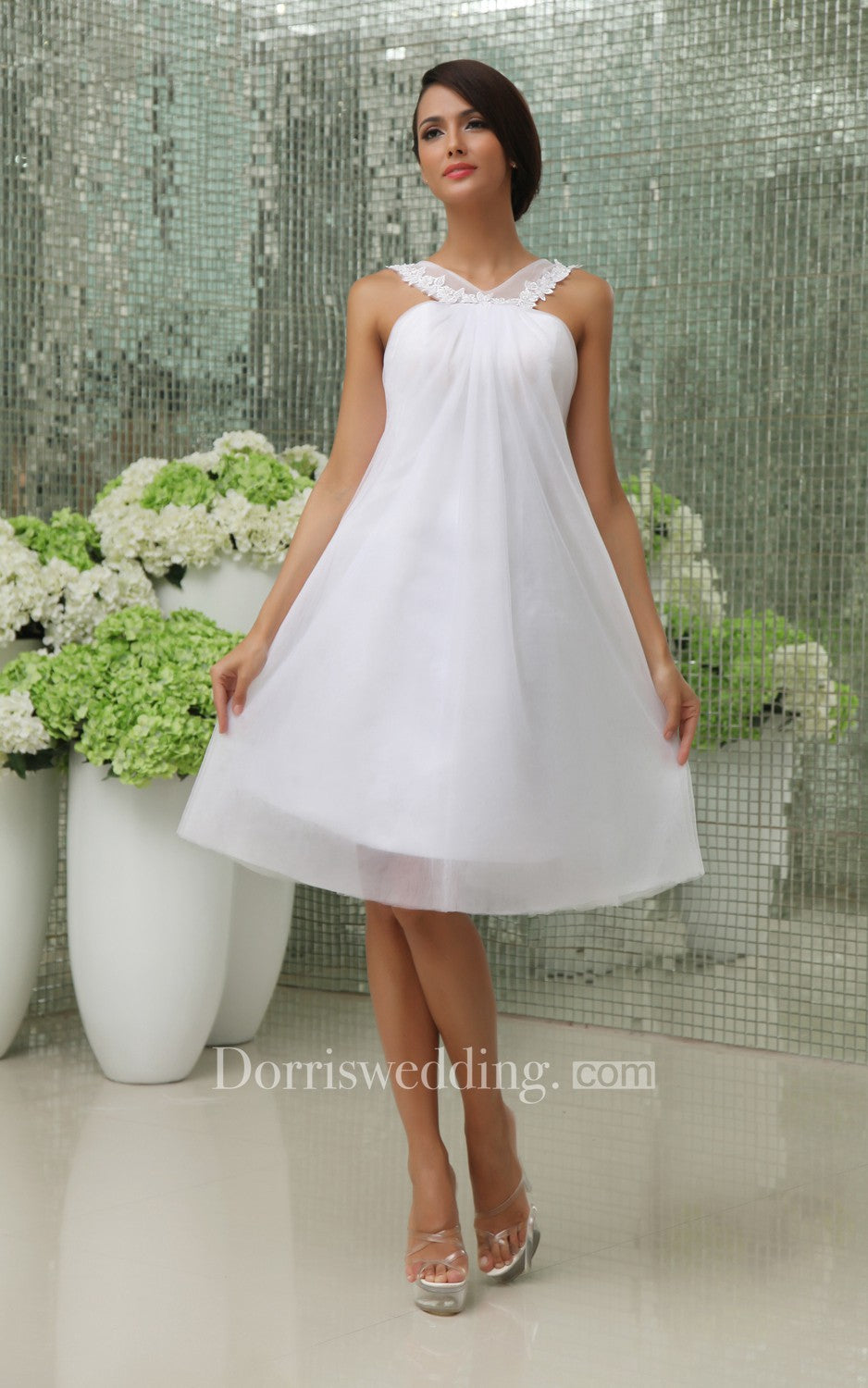 Cute Sleeveless Short Dress With Chiffon Overlay – DorrisDress