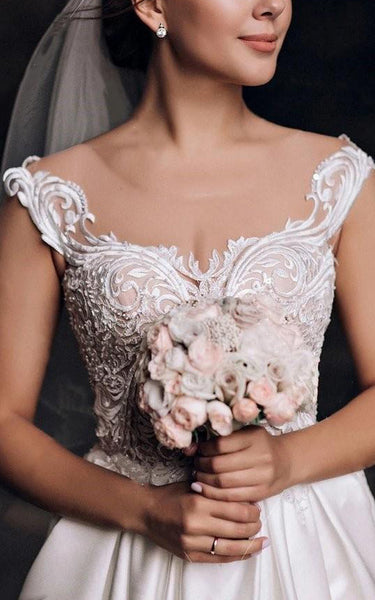 Satin Lace Floor-length Brush Train A Line Sleeveless Casual Wedding Dress