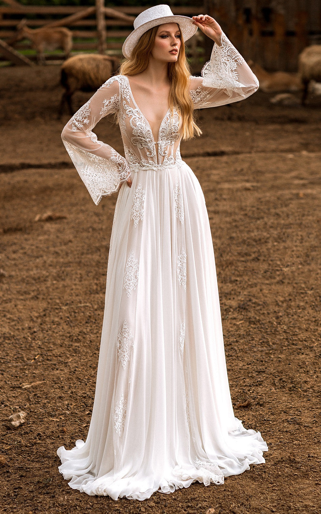 Casual Floor-length Long Sleeve Tulle A Line Open Back Wedding Dress w DorrisDress Casual Floor-length Long Sleeve Tulle A Line Open Back Wedding Dress w DorrisDress