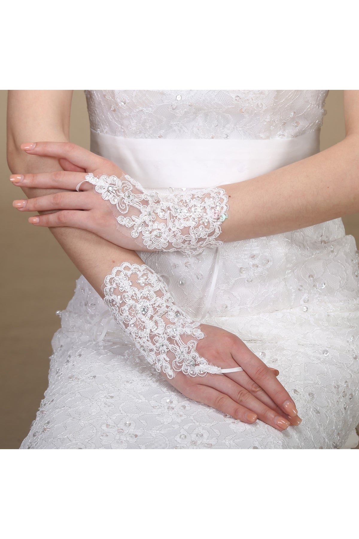 New Lace Sequins Hooks Short Length Strap Gloves-820066
