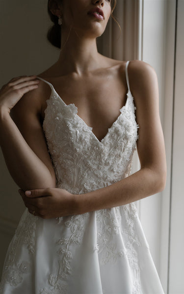 Satin Spaghetti A-Line Elegant Beach Wedding Dress With Open Back And Beading