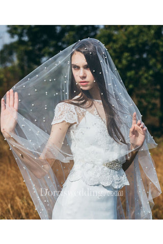 Vintage Bride Pearl Veil Wedding Veil For Travel Photography Soft Yarn