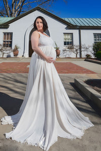 Beach V-neck Sleeveless Bandage Lace Pleated Ruffled Maternity Wedding Dress