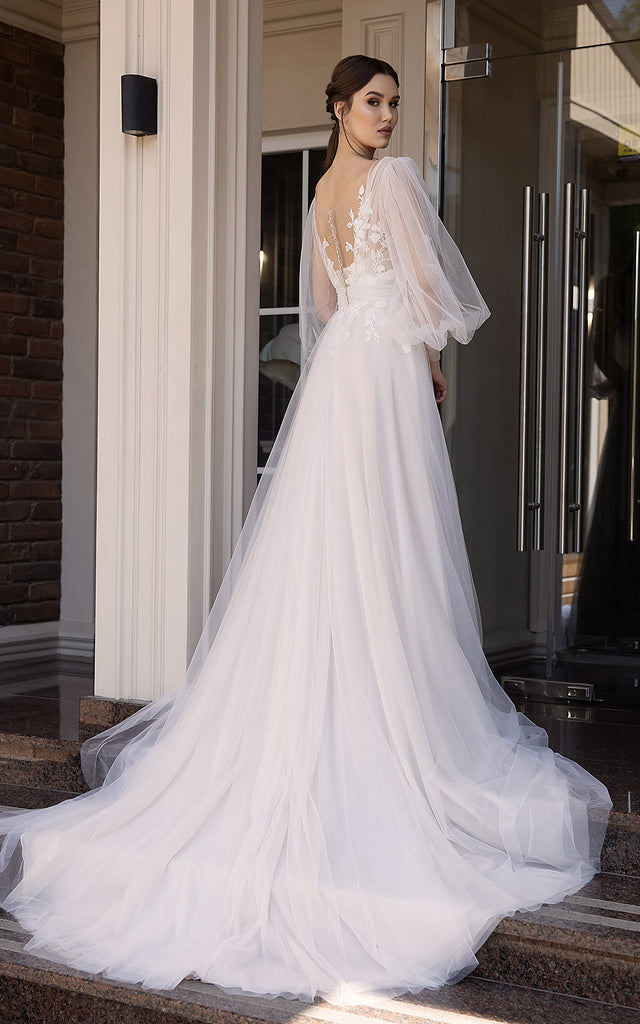 A-Line Casual V-neck Lace Wedding Dress With Deep-V Back And Appliques DorrisDress A-Line Casual V-neck Lace Wedding Dress With Deep-V Back And Appliques DorrisDress