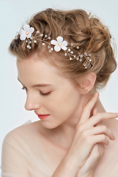 Forest Fairy White Flowers Crystal Garland Headdress-860204