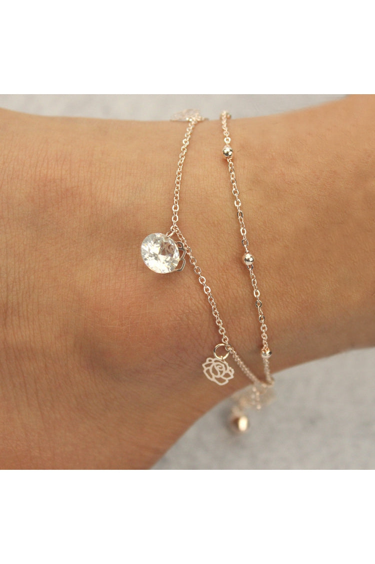 Western Style Foreign Trade New Hollow Rose Crystal Bells Anklets Multi-layer Foot Ornaments-860390