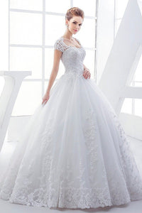 Queen Anne Lace Elegant Wedding Ball Gown Dress With Corset And Keyhole Back