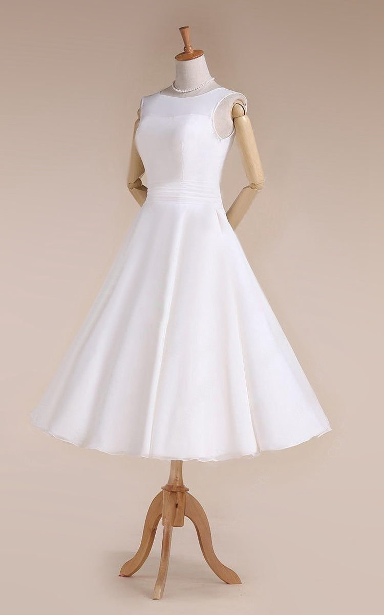 Jewel Sleeveless Lace-Up Back Tea-Length Chiffon Wedding Dress