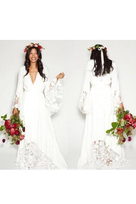 fitted lace wedding dress Whimsical Boho Wedding Dresses Lace Long Sleeve GYPSY Striking Bridal Gowns  Hippie Style Abiti da sposa Romantic Brides ZW126 -