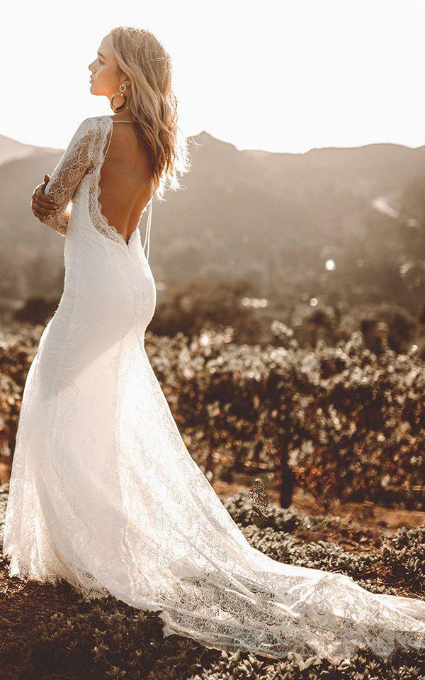 Satin Floor-length Chapel Train Bodycon Long Sleeve Vintage Wedding Dress-716004 Satin Floor-length Chapel Train Bodycon Long Sleeve Vintage Wedding Dress-716004
