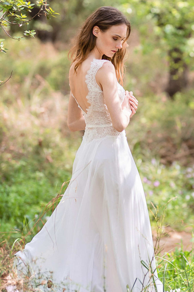 Plunged Cap-Sleeve Chiffon Sheath Wedding Dress With Lace-715063 ...