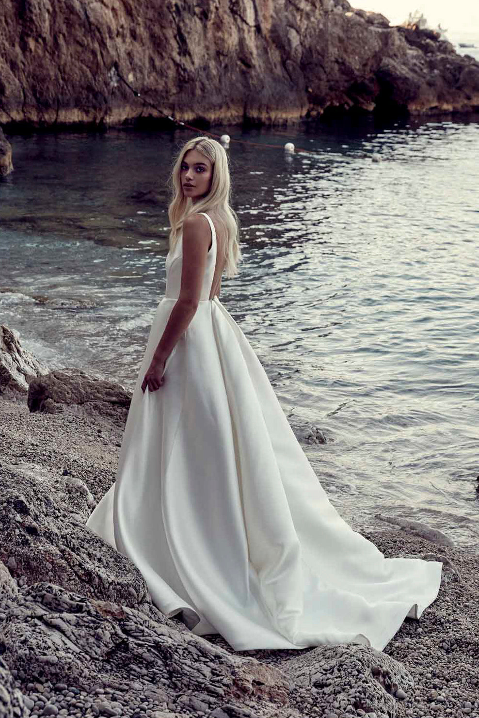 Satin Plunging V-neck A-line Wedding Dress With Open Back-715747 DorrisDress Satin Plunging V-neck A-line Wedding Dress With Open Back-715747 DorrisDress