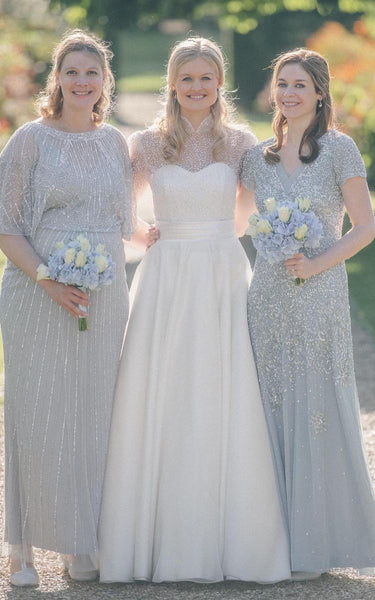 High Neck A-Line Satin Modest Wedding Dress With Long Sleeve Sequins