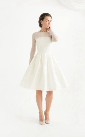 Knee-Length Long Sleeve Taffeta Weddig Dress