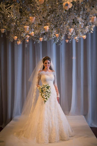 Noiva Train Ivory Long Sleeve Lace Wedding Dress 2018 Elegant Sweep Zipper Back Vestidos De Applique Wedding Dress