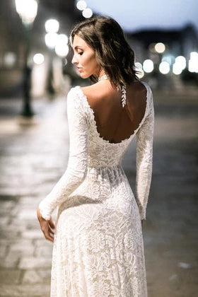 Elegant Lace Sheath Long Sleeves Bridal Gown with Sweep Train