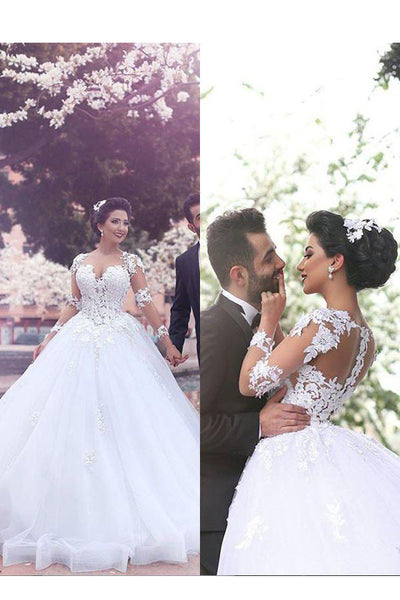 Ball Gown Court Train Sweetheart Long Sleeves Lace Tulle Wedding Dresses