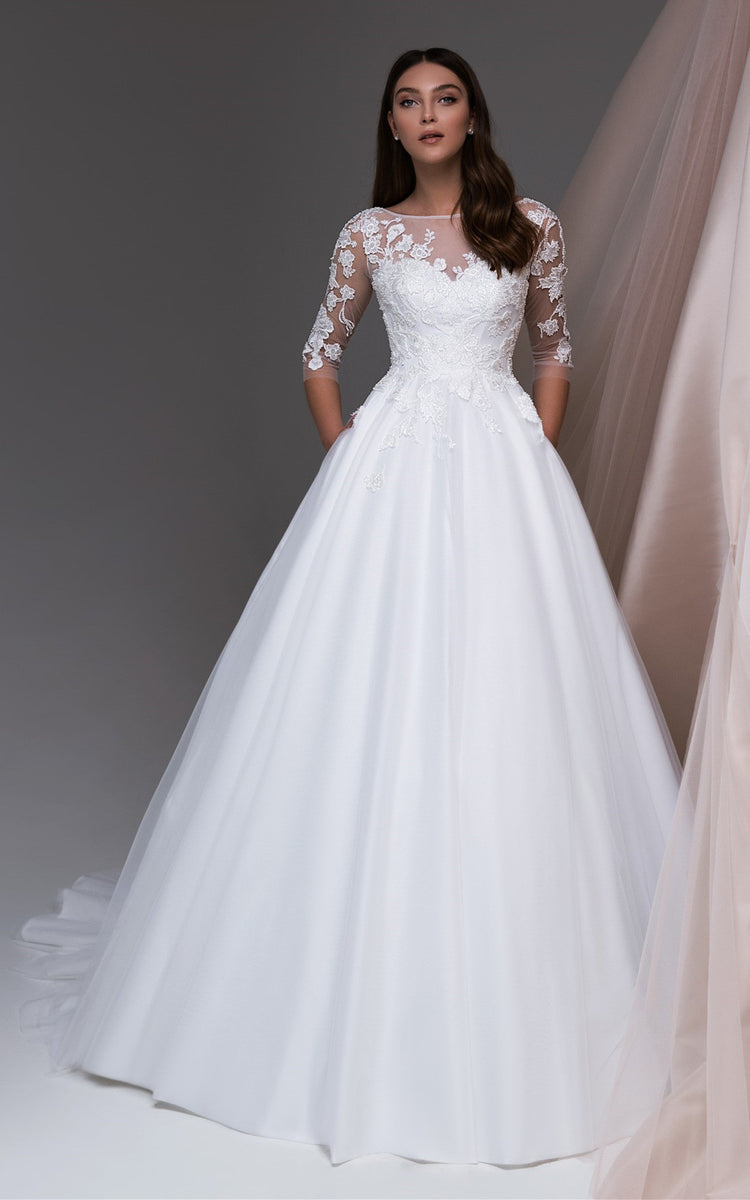 Simple Ball Gown Bateau Bridal Gown with Pockets-716124 – DorrisDress