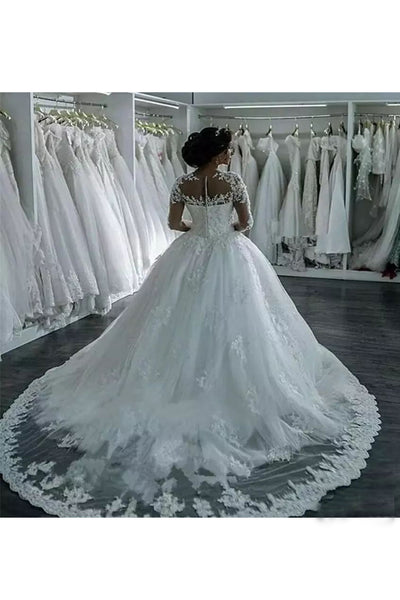 A-Line Ball Gown Jewel Sleeveless Lace Tulle Wedding Dress