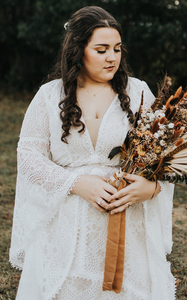 Casual A-Line Plunging Neckline Lace Wedding Dress With Long Sleeve-71 DorrisDress Casual A-Line Plunging Neckline Lace Wedding Dress With Long Sleeve-71 DorrisDress