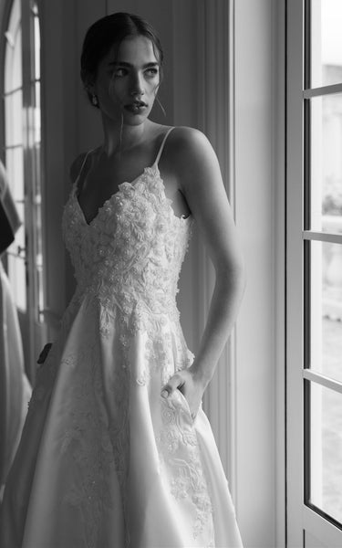 Satin Spaghetti A-Line Elegant Beach Wedding Dress With Open Back And Beading