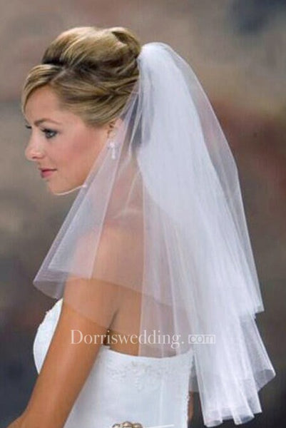 Short Veil Double-layer Simple Headband With Hair Comb Wedding Accessories 
