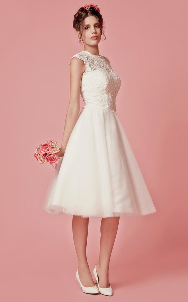 Cap Sleeved A-Line Knee Length Wedding Dress With Jacket-ZP_703949 DorrisDress Cap Sleeved A-Line Knee Length Wedding Dress With Jacket-ZP_703949 DorrisDress
