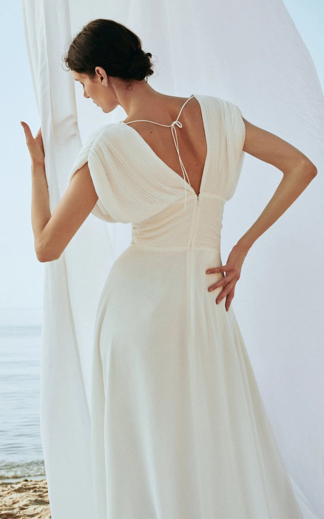 Simple A Line V-neck Chiffon Floor-length Wedding Dress with Sash-7163 DorrisDress Simple A Line V-neck Chiffon Floor-length Wedding Dress with Sash-7163 DorrisDress