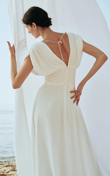 Simple A Line V-neck Chiffon Floor-length Wedding Dress with Sash