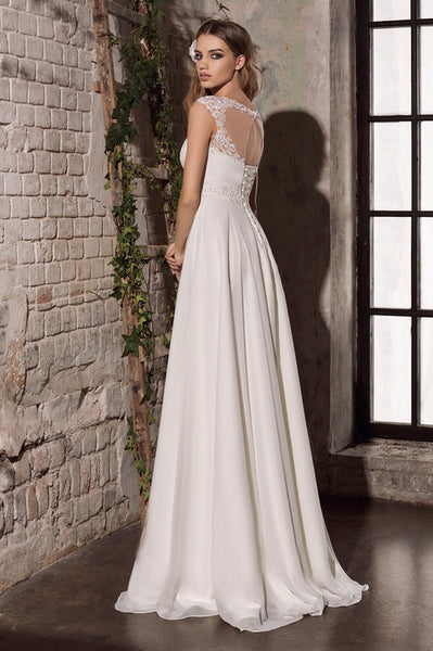 Sheath Keyhole Elegant Empire Lace Appliqued Bridal Gown With Corset Back