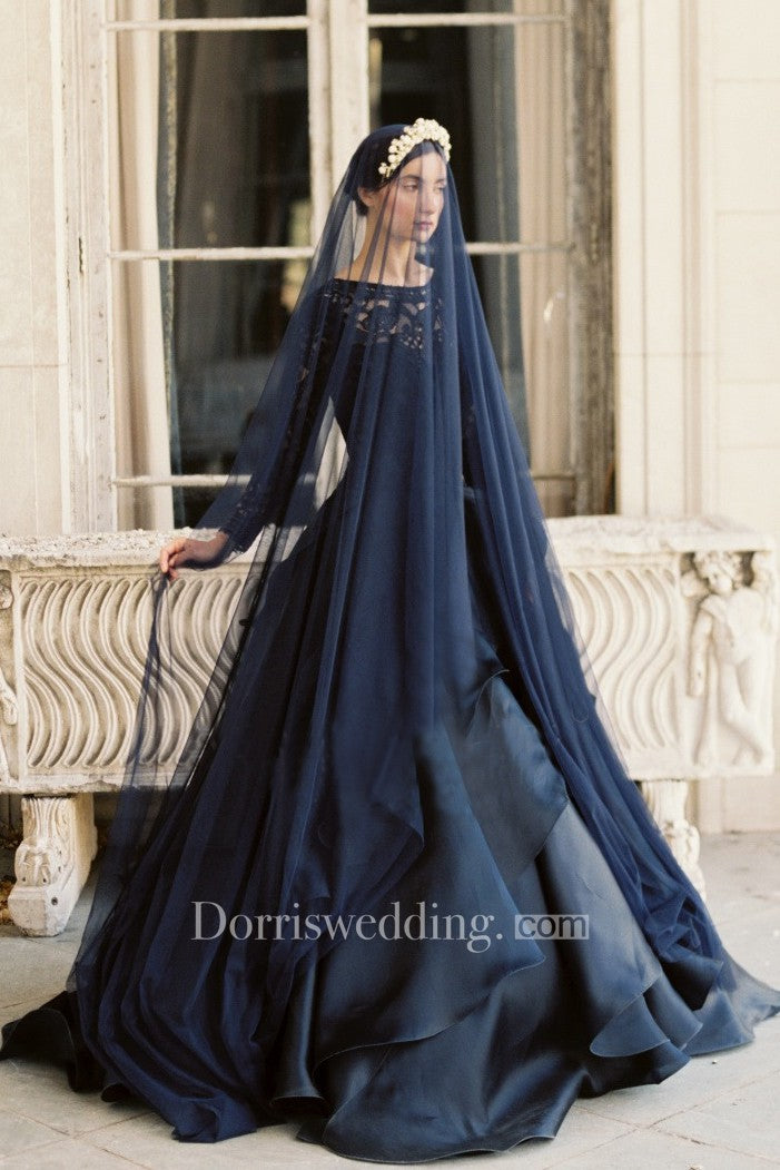 Western Style New Navy Blue Soft Mesh Veil Navy Veil