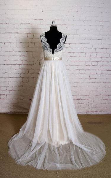 Sleeveless Queen Anne Neck A-Line Tulle Dress With Satin Sash