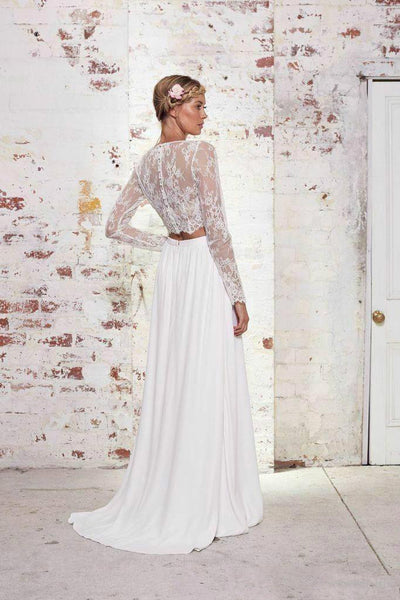Ethereal Bohemian Tall Brides Two Piece Floor Length Wedding Dress With Pleats