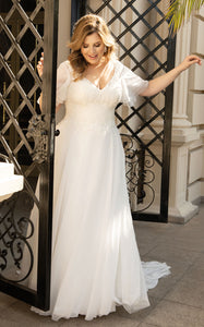 A Line Ethereal Plus Size V-neck Chiffon Wedding Dress