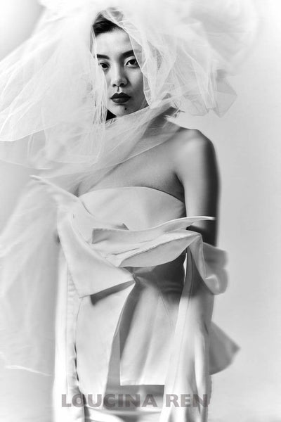 Strapless Long Sleeve Sheath Satin Wedding Dress-LR_700001