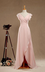 Long Simple V Neck Blush Bridesmaid Dress-ET_329063