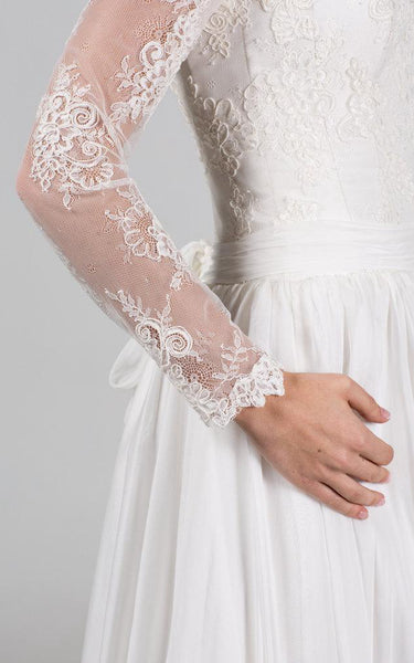 Boho Long Chiffon Wedding Dress With Chantilly Lace Corset-ET_711112