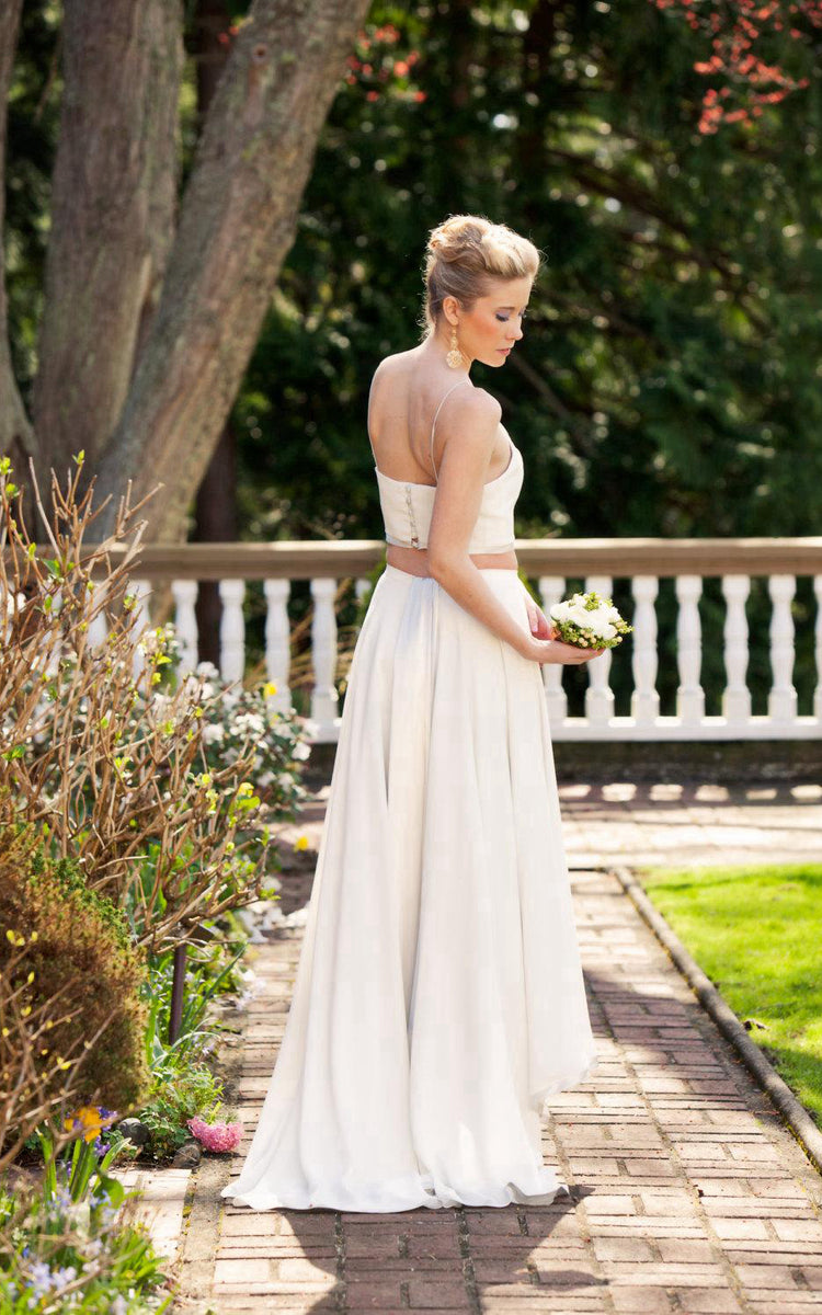 Two Piece Chiffon A-Line Dress With Spaghetti Straps and Pleats-ET_711 –  DorrisDress