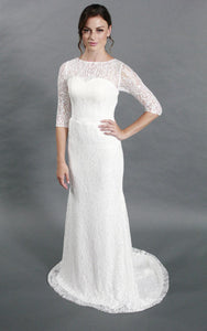 Simple Style Sheath Lace Wedding Dress With Half Sleeves-ET_711166