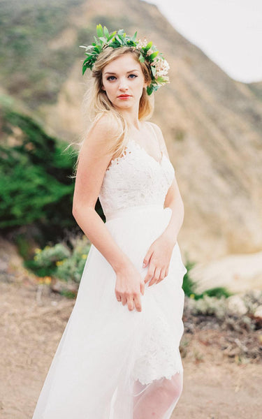 Boho Flowy Soft Transparent Tulle Wedding Dress With Lace Bodice-ET_711200